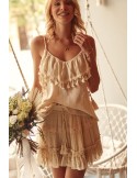 Boho blouse with tassels on straps, beige 4509 - Online store - Boutique